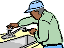 作業服を着た男性が蛇口を修理しているイラスト