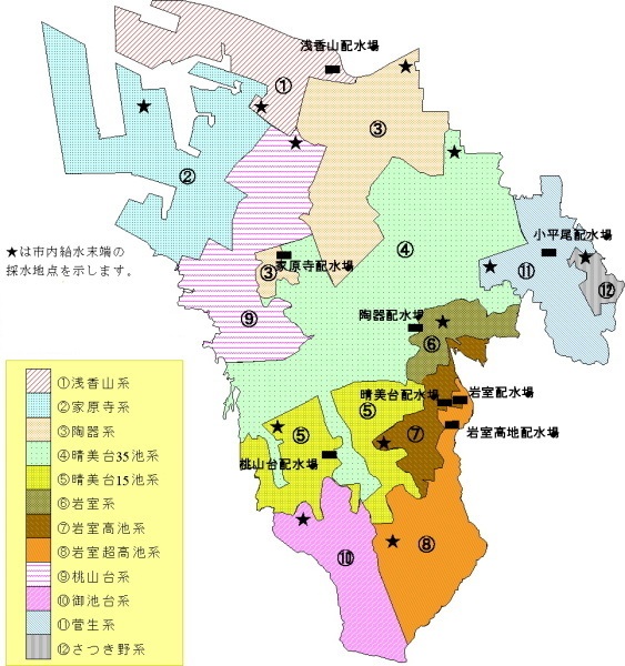 堺市の地図が地区ごとに色分けされており、番号が割り振られている図